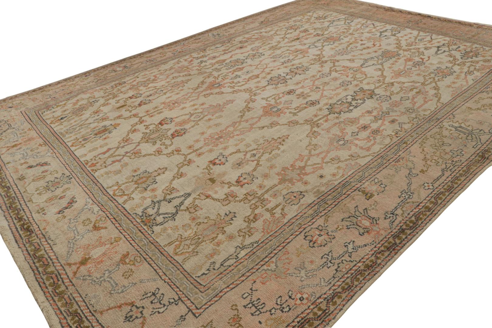 Antique Oushak Rug in Beige and Pink