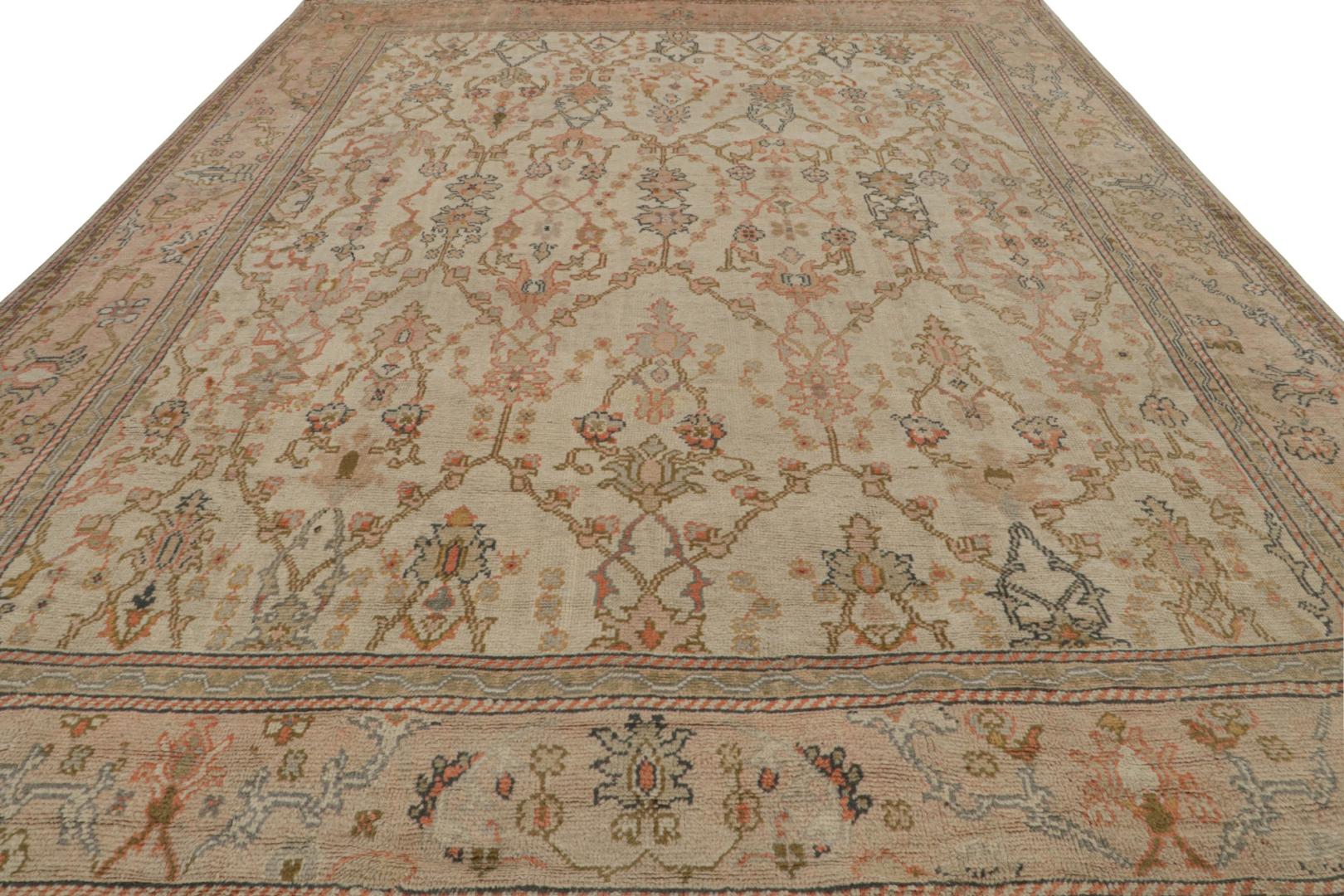 Antique Oushak Rug in Beige and Pink