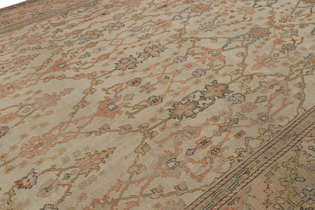 Antique Oushak Rug in Beige and Pink