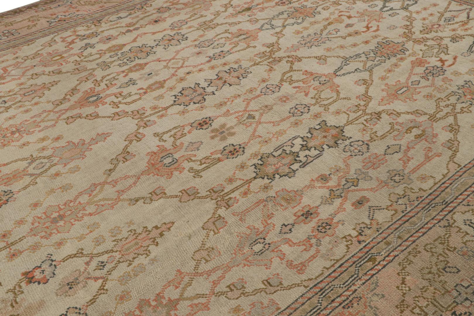 Antique Oushak Rug in Beige and Pink