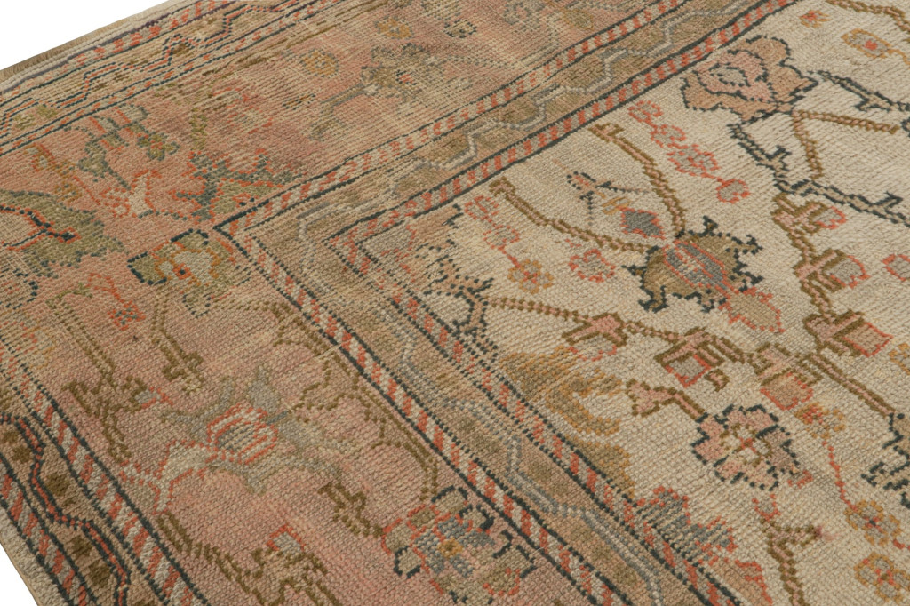 Antique Oushak Rug in Beige and Pink