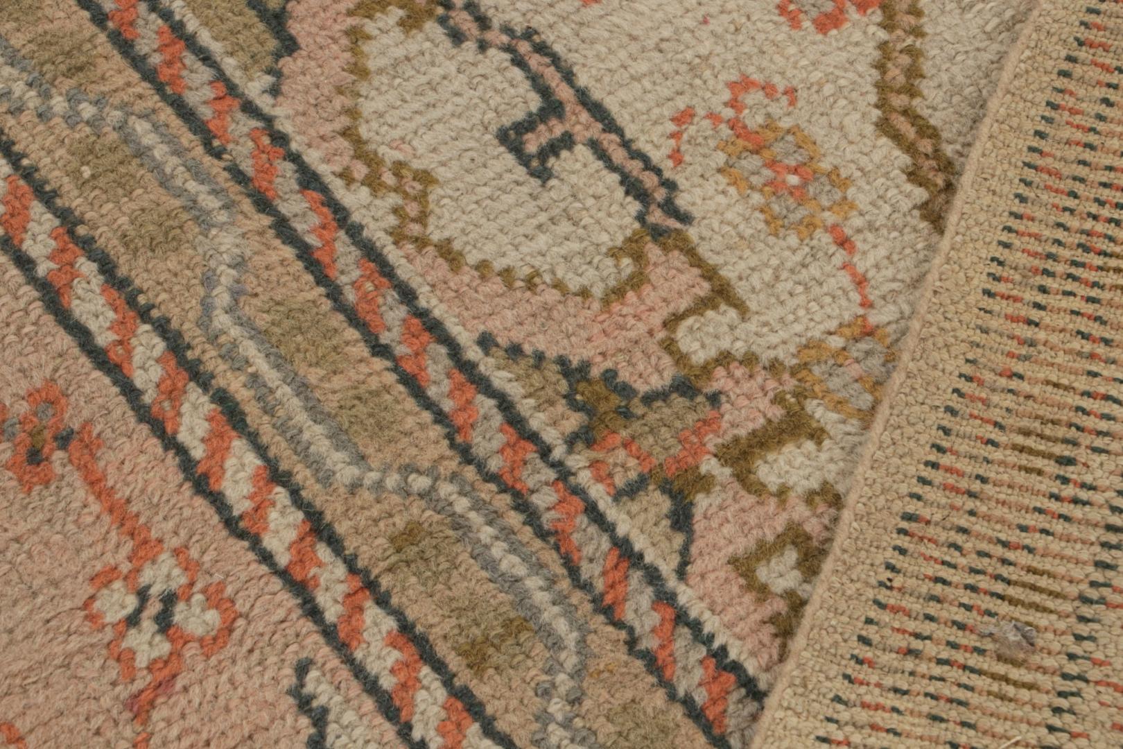 Antique Oushak Rug in Beige and Pink