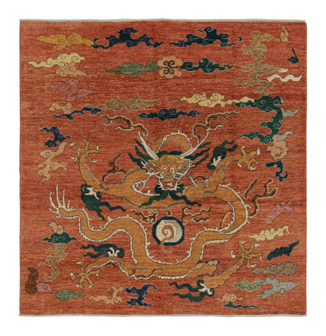 Modern Chinese Pictorial Dragon Square Rug