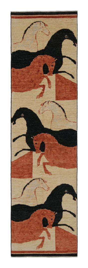 Persian Style Runner Rug With Horse Pictorials