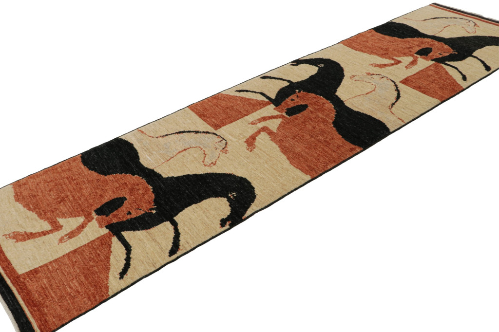 Persian Style Runner Rug With Horse Pictorials