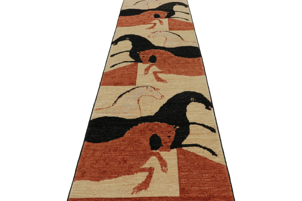 Persian Style Runner Rug With Horse Pictorials