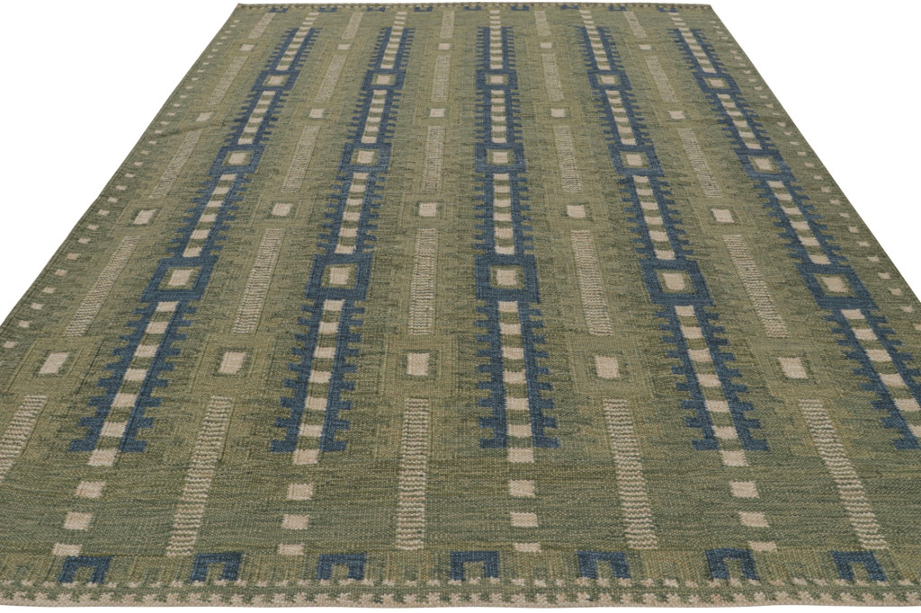 Scandinavian Custom Kilim Rug with Geometric Patterns