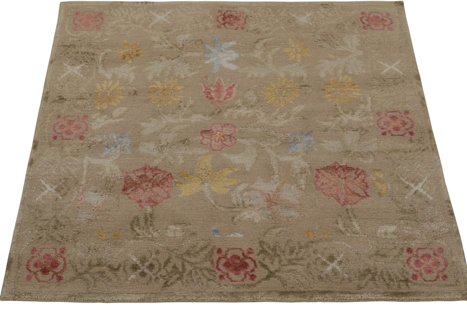 Modern Spanish European Floral Square Rug