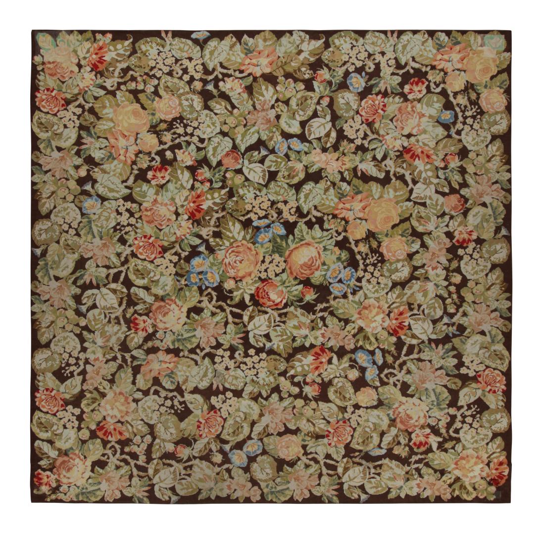 Antique English Needlepoint Square Rug