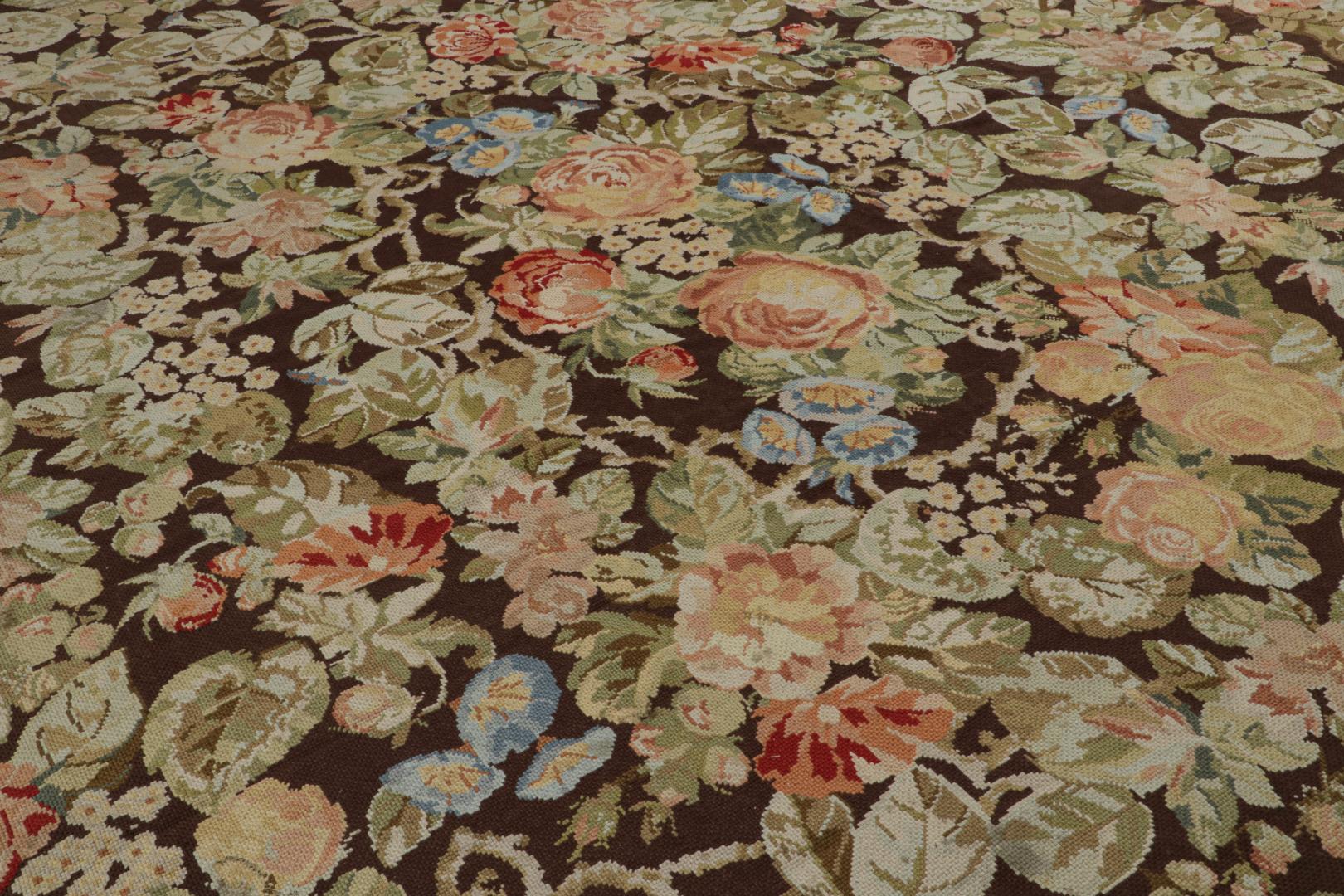 Antique English Needlepoint Square Rug
