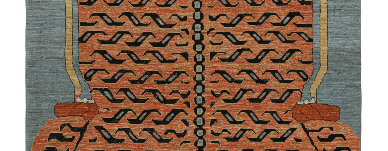 Modern Tiger Pictorial Rug in Orange