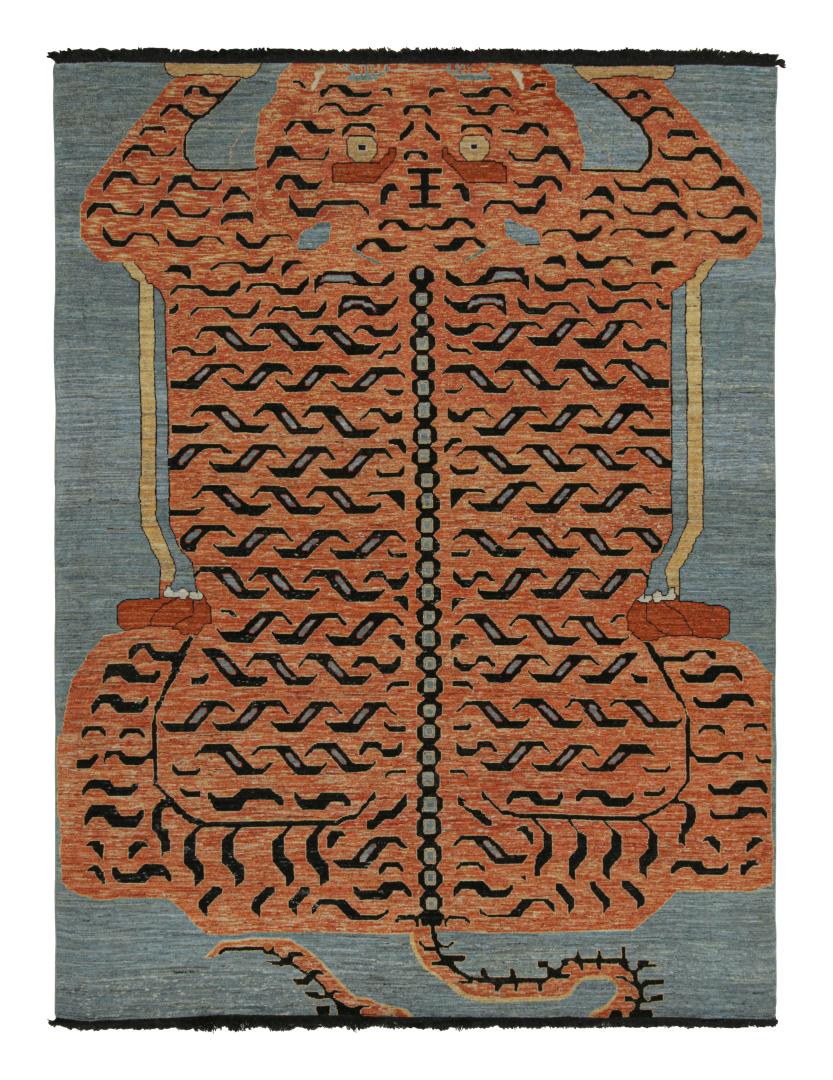 Modern Tiger Pictorial Rug in Orange