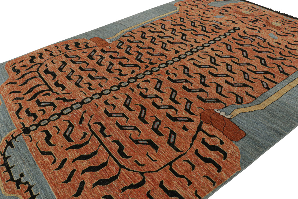 Modern Tiger Pictorial Rug in Orange