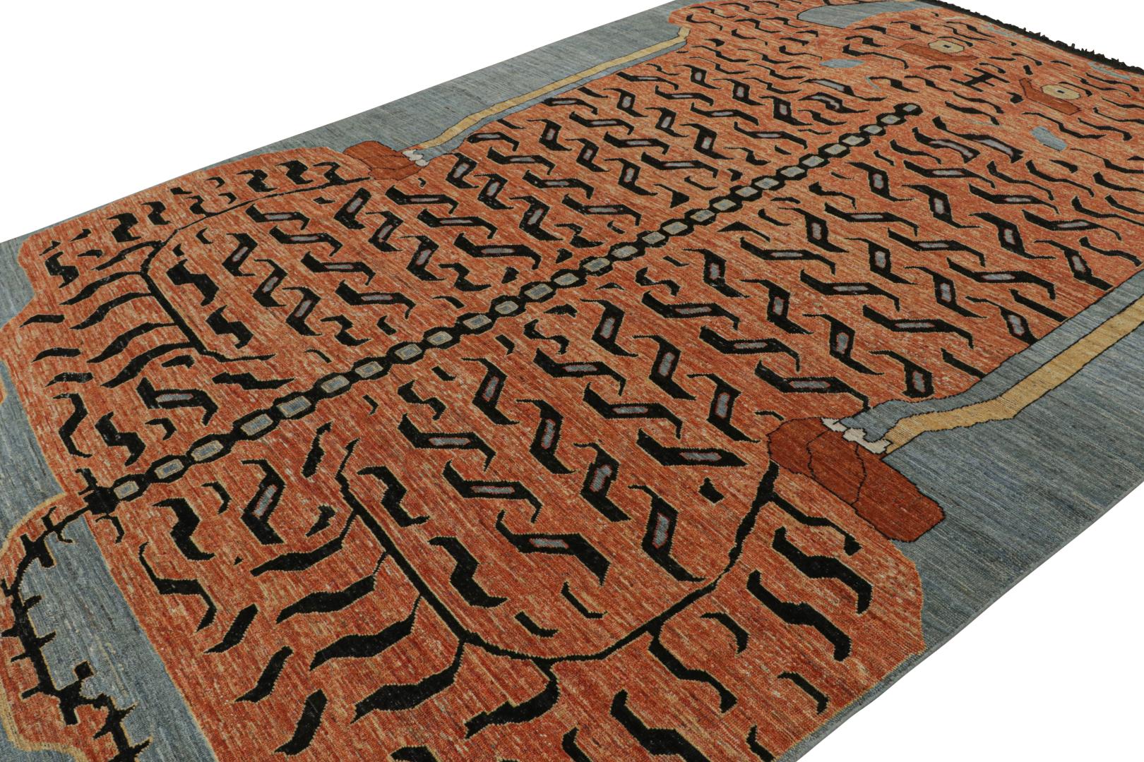 Modern Tiger Pictorial Rug in Orange