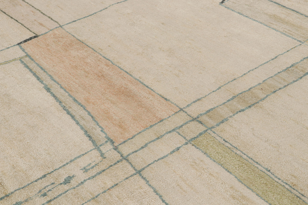 Contemporary Abstract Rug With Minimalist Geometric Patterns
