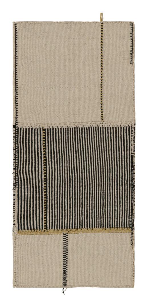 Contemporary Runner Kilim, In Black And Beige/Brown Tones and Stripes.