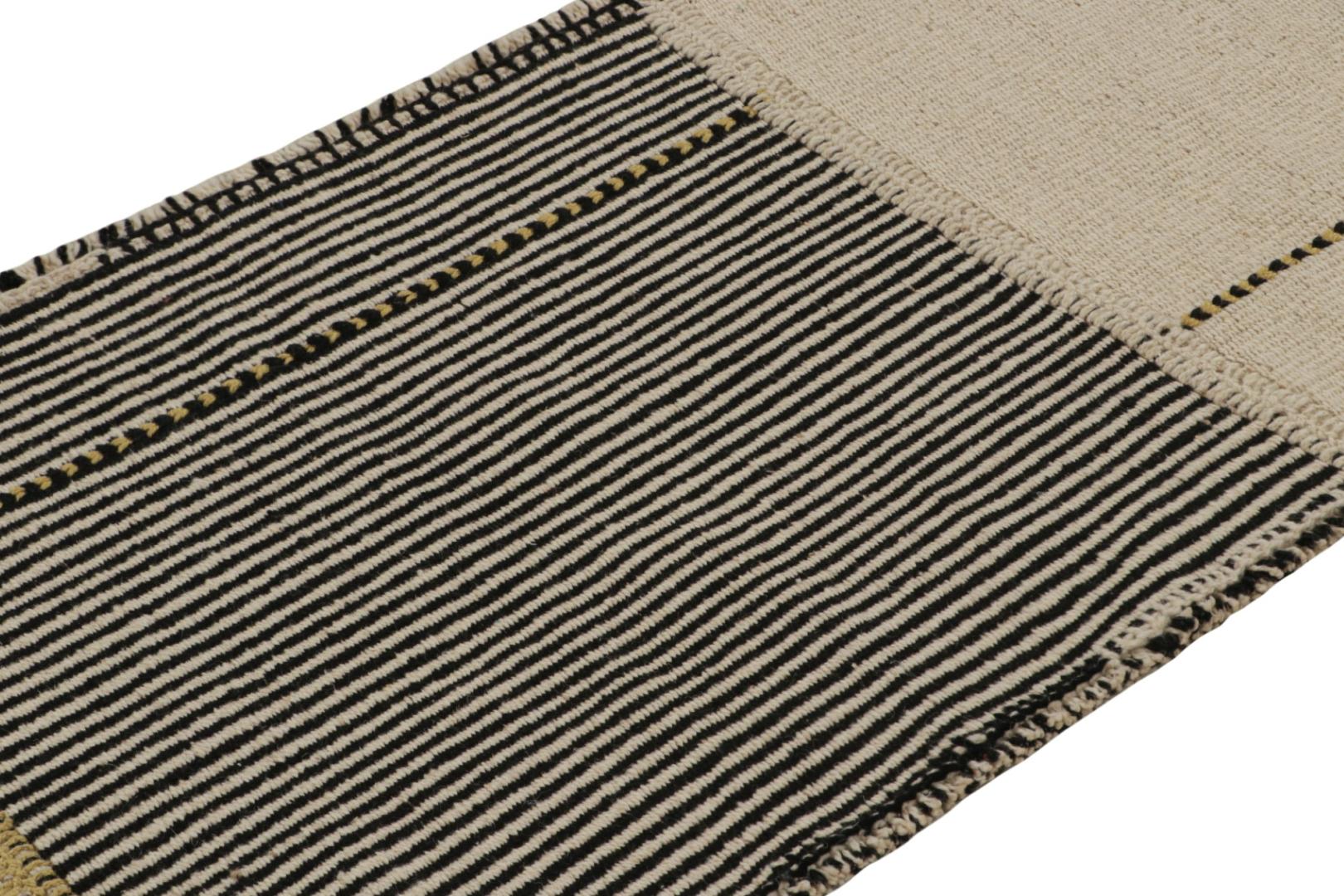 Contemporary Runner Kilim, In Black And Beige/Brown Tones and Stripes.