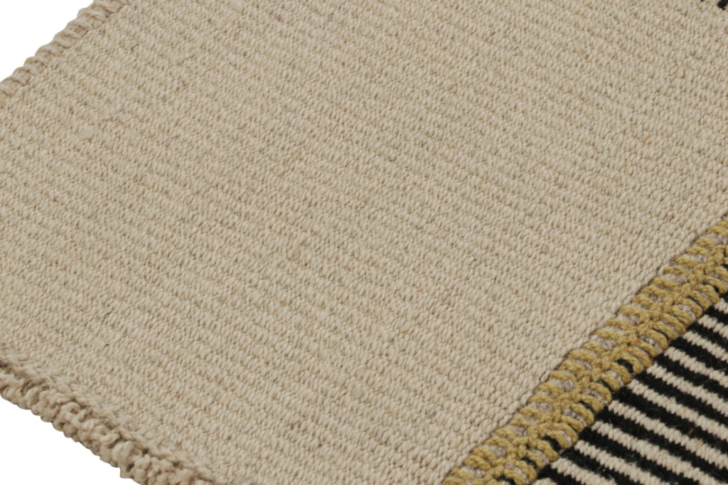 Contemporary Runner Kilim, In Black And Beige/Brown Tones and Stripes.