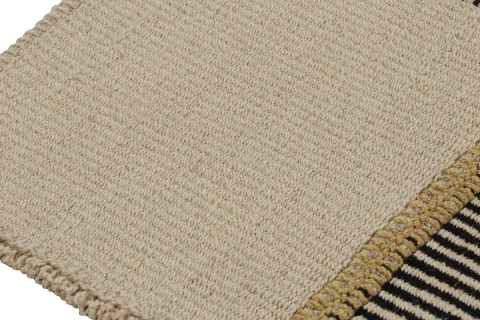 Contemporary Runner Kilim, In Black And Beige/Brown Tones and Stripes.