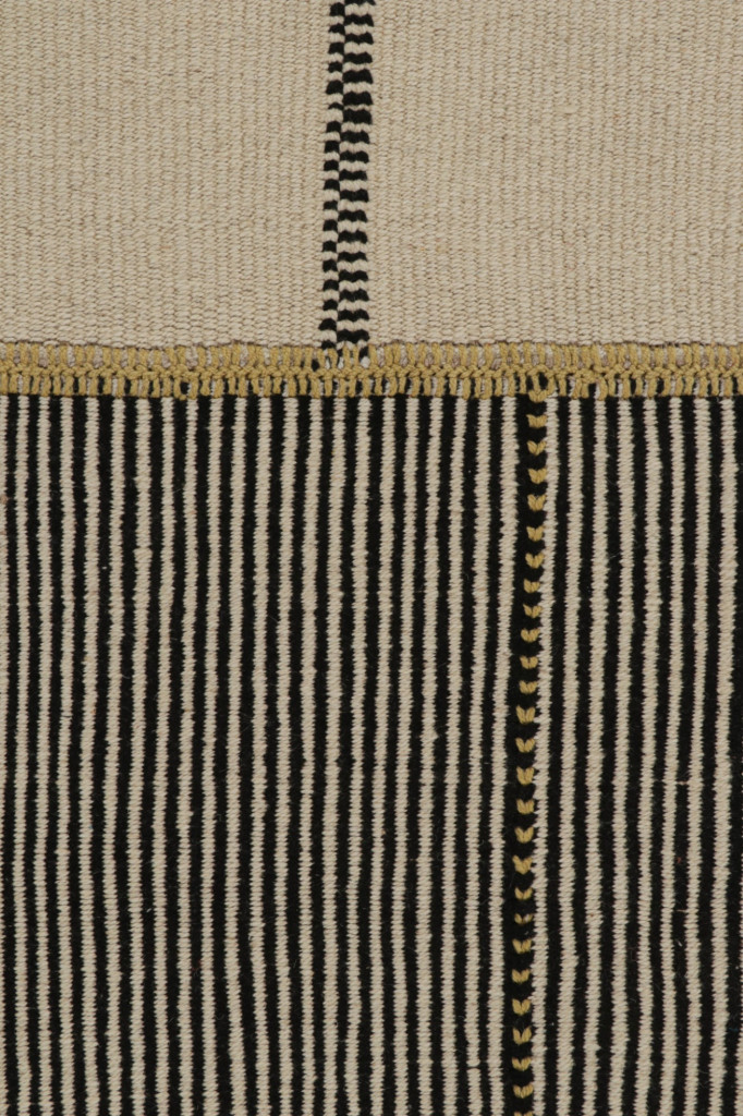 Contemporary Runner Kilim, In Black And Beige/Brown Tones and Stripes.