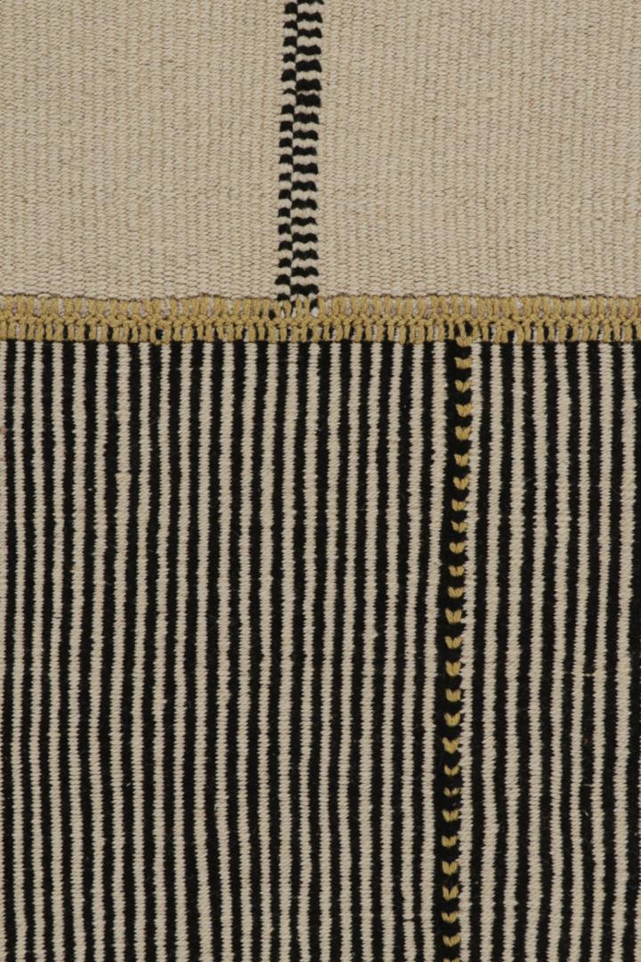Contemporary Runner Kilim, In Black And Beige/Brown Tones and Stripes.