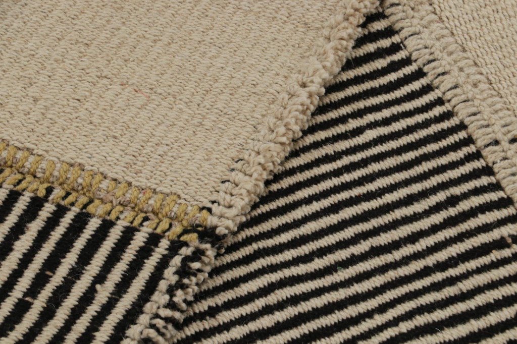 Contemporary Runner Kilim, In Black And Beige/Brown Tones and Stripes.