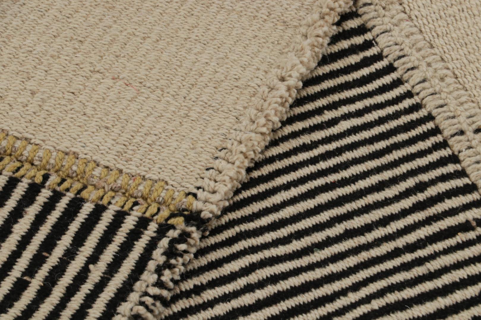 Contemporary Runner Kilim, In Black And Beige/Brown Tones and Stripes.