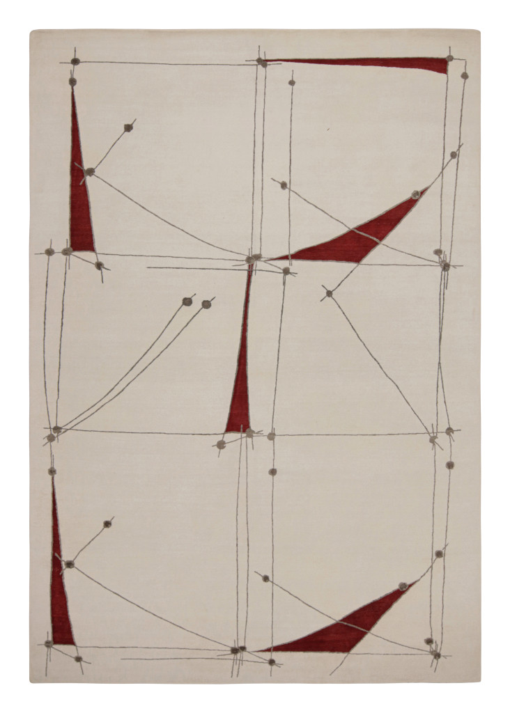 Rug & Kilim’s White Minimalist Mid-Century Modern Rug in Geometric Pattern