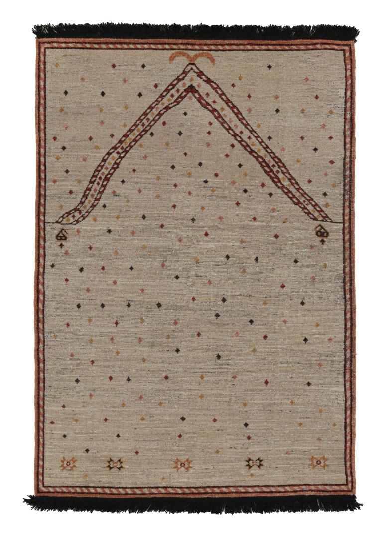 Rug & Kilim’s Mihrab Style Rug in Beige with Geometric Patterns