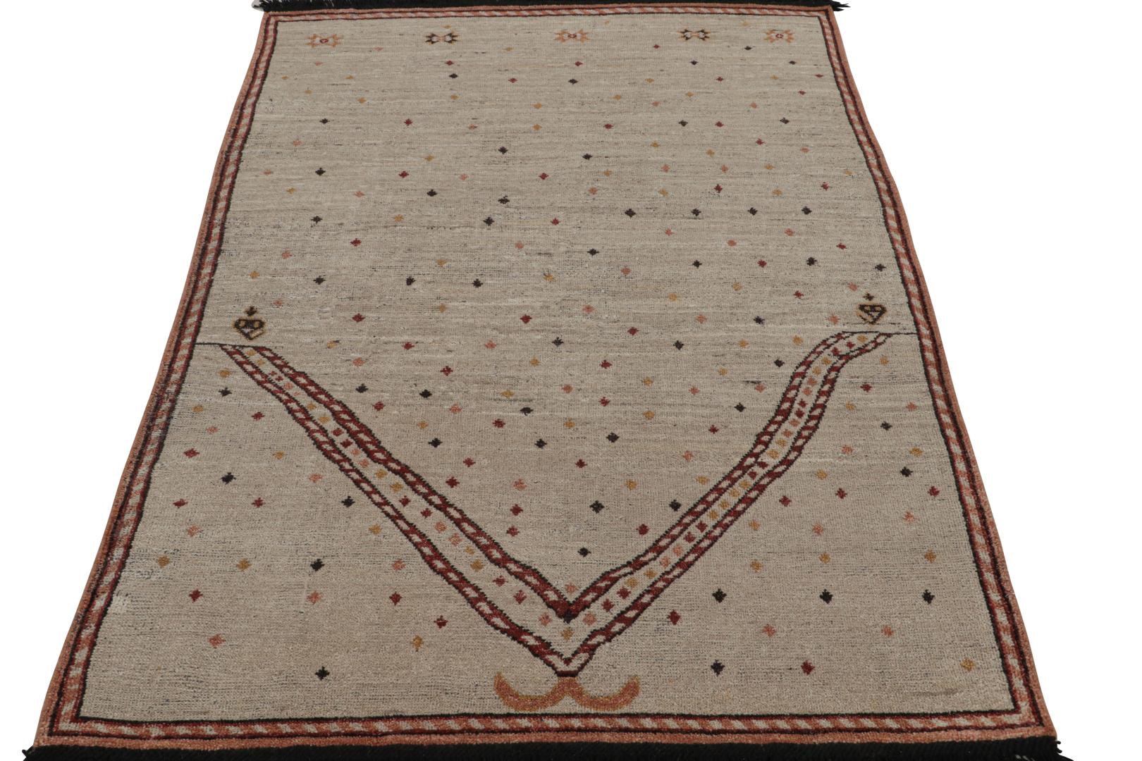 Rug & Kilim’s Mihrab Style Rug in Beige with Geometric Patterns