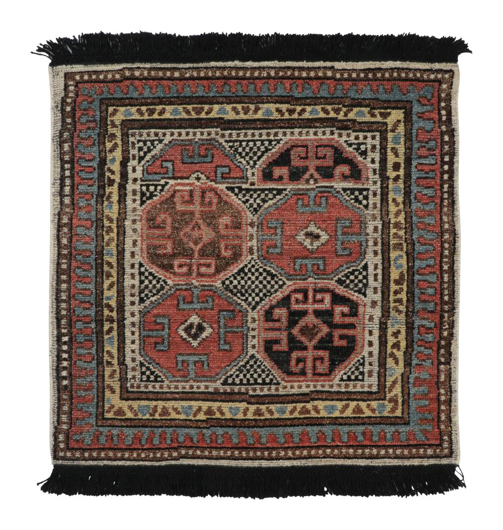 Tribal Square Rug with Primitivist Geometric Pattern