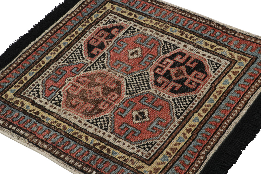 Tribal Square Rug with Primitivist Geometric Pattern