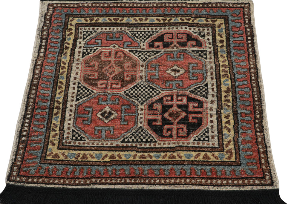 Tribal Square Rug with Primitivist Geometric Pattern