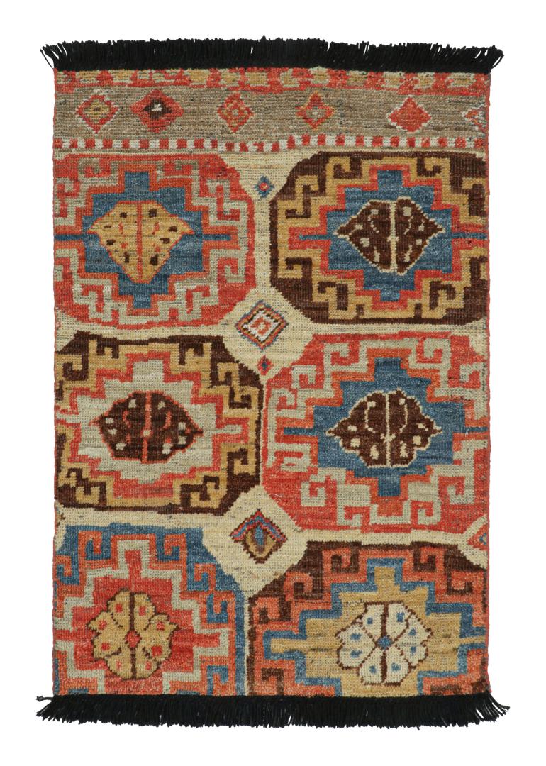 Tribal Rug with Primitivist Geometric Pattern