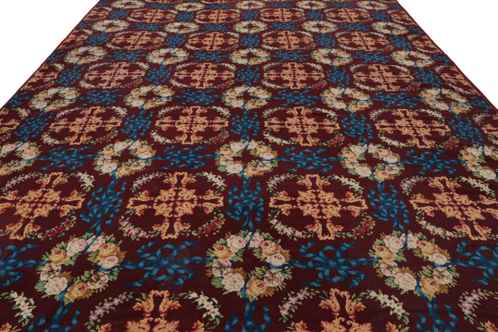 Antique English Needlepoint Floral Rug