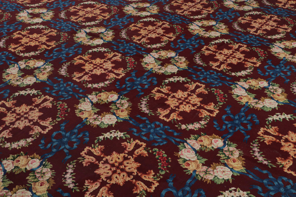 Antique English Needlepoint Floral Rug
