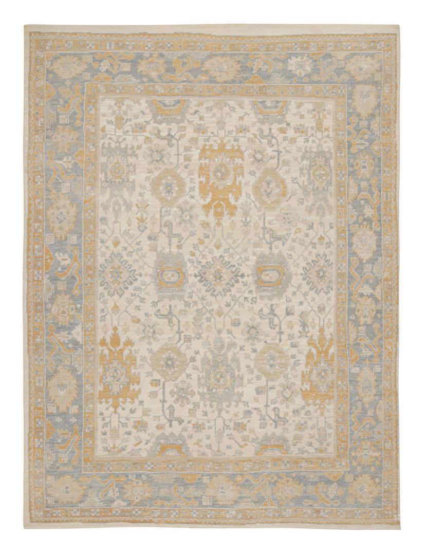 Gray Silk Oushak Rug with Floral Patterns