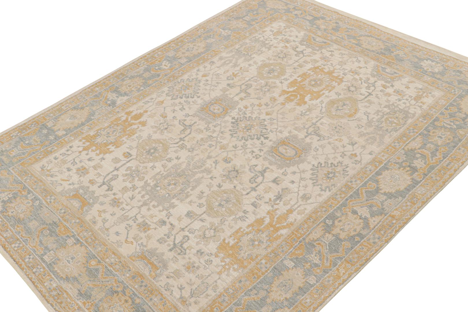 Gray Silk Oushak Rug with Floral Patterns
