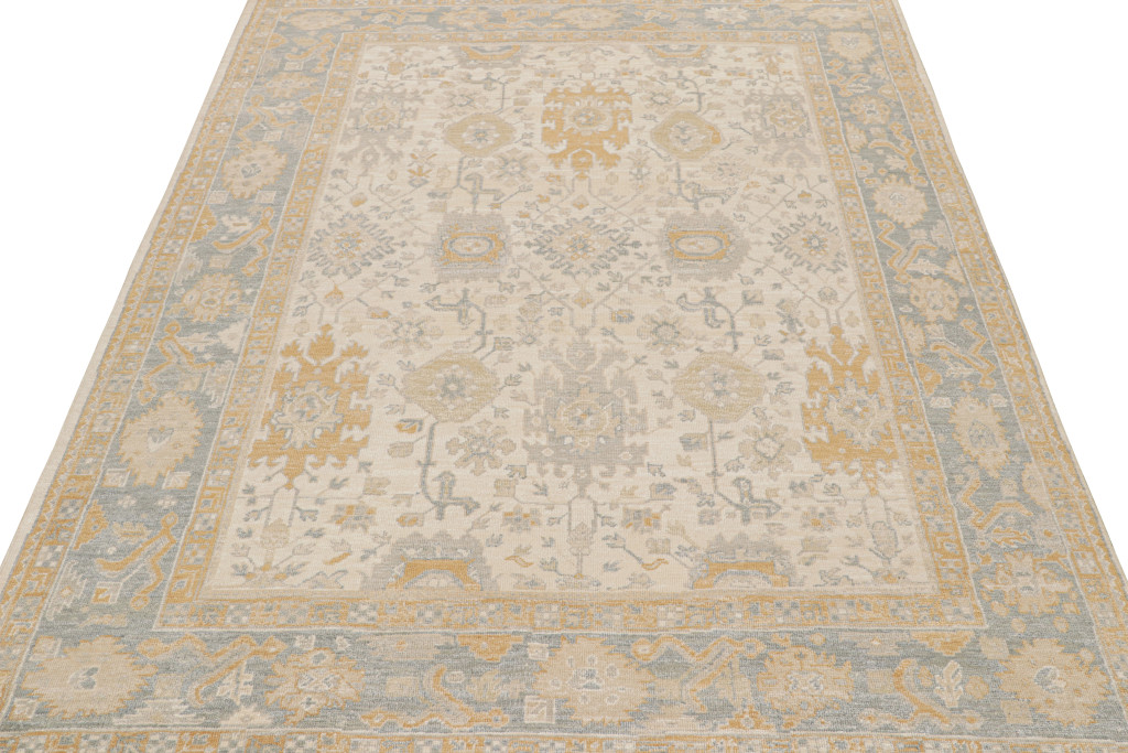 Gray Silk Oushak Rug with Floral Patterns