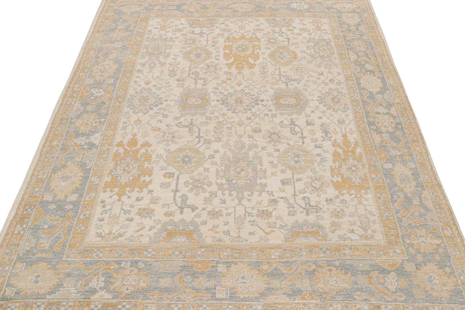 Gray Silk Oushak Rug with Floral Patterns