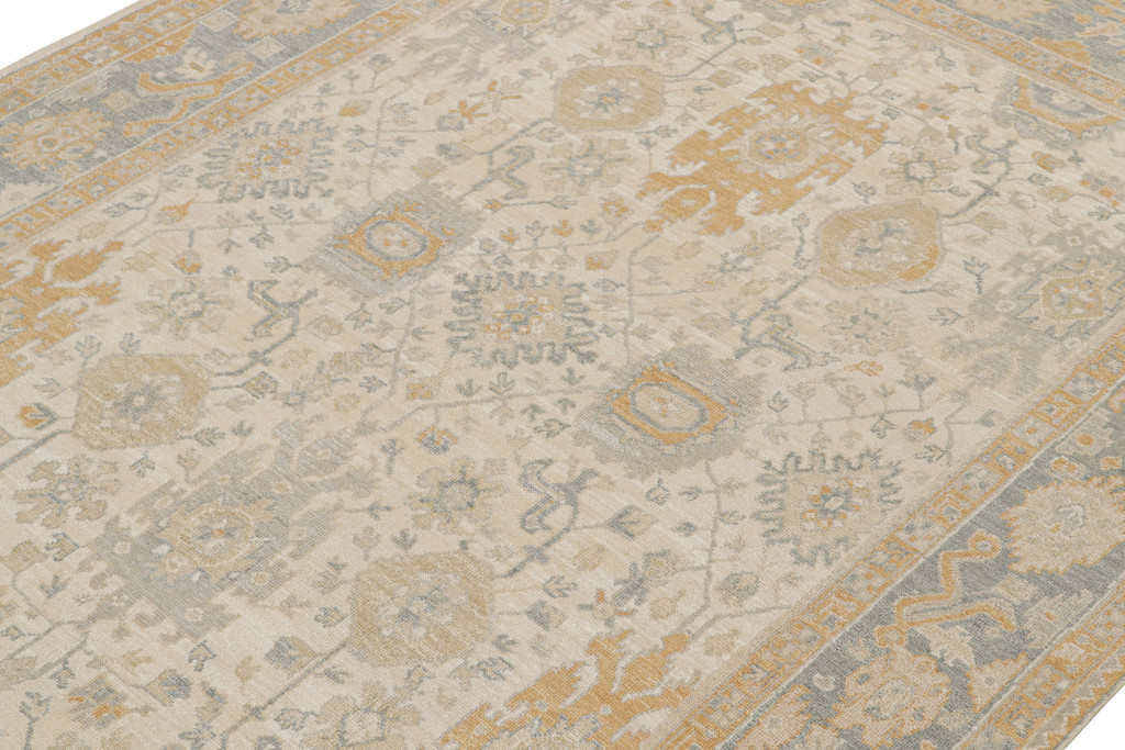 Gray Silk Oushak Rug with Floral Patterns