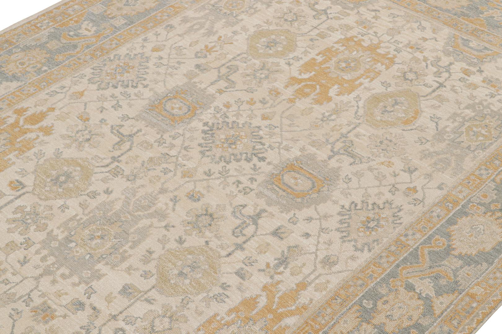 Gray Silk Oushak Rug with Floral Patterns