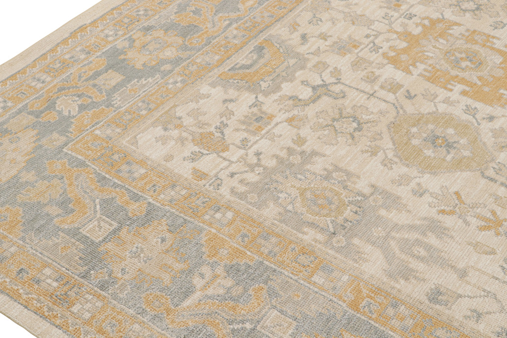 Gray Silk Oushak Rug with Floral Patterns