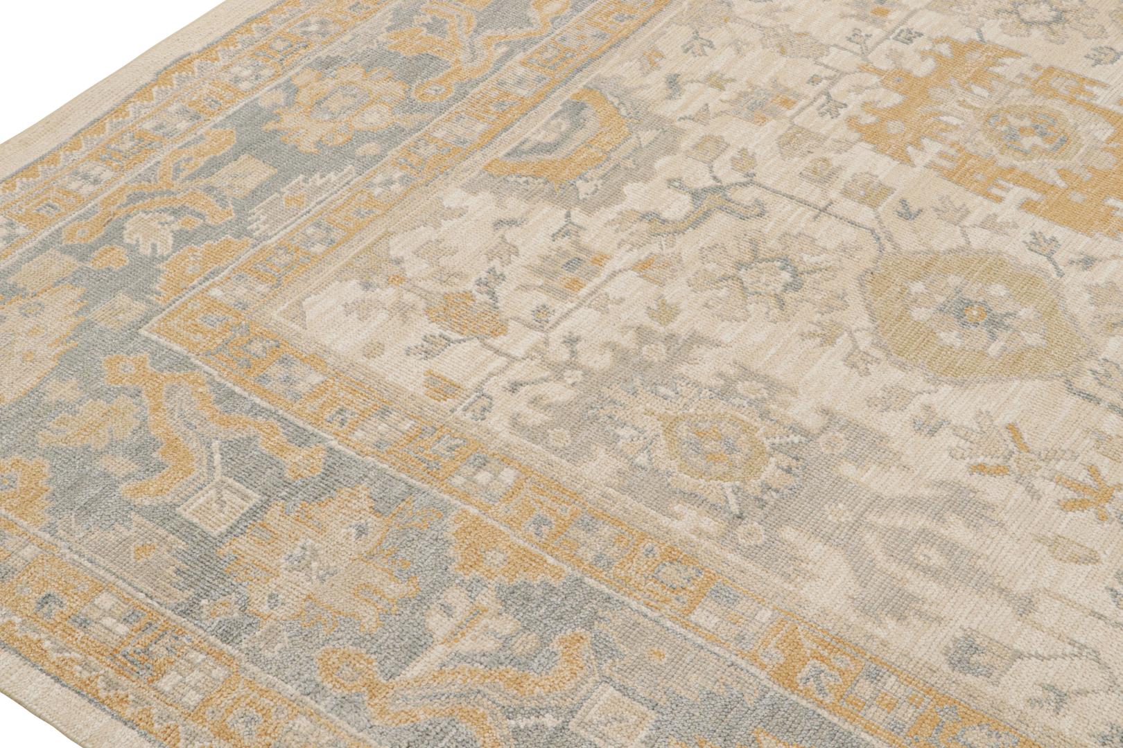 Gray Silk Oushak Rug with Floral Patterns