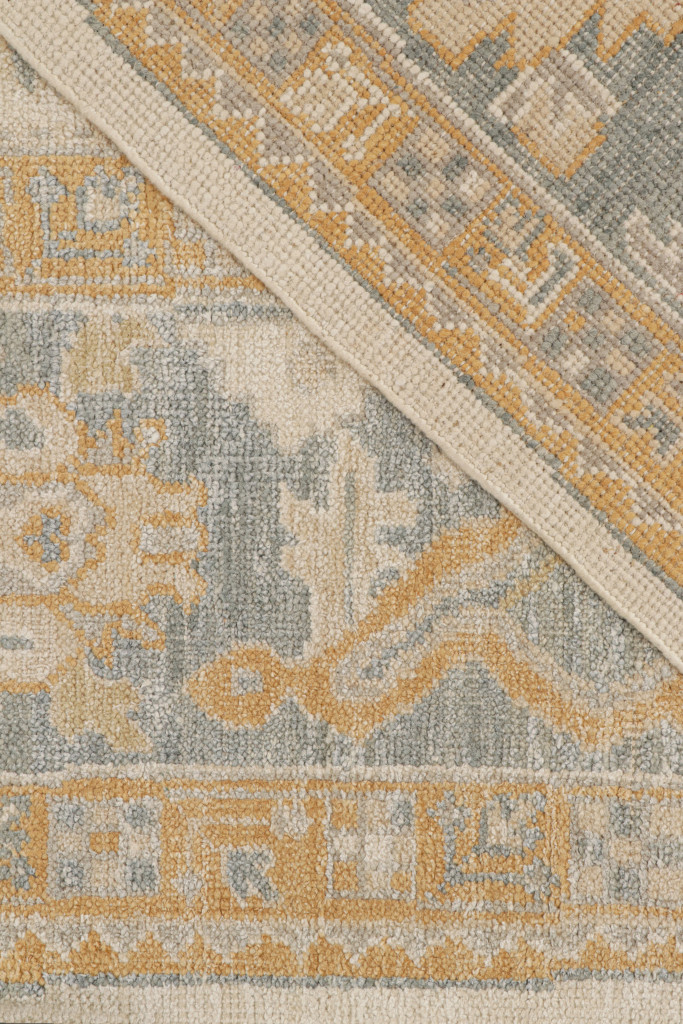 Gray Silk Oushak Rug with Floral Patterns