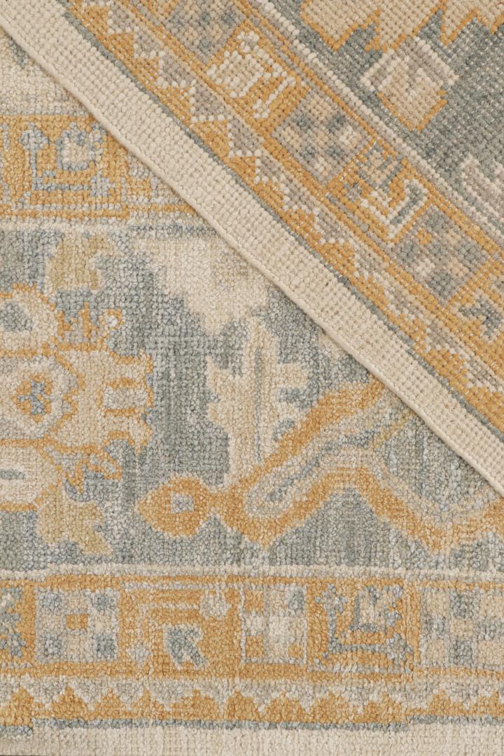 Gray Silk Oushak Rug with Floral Patterns