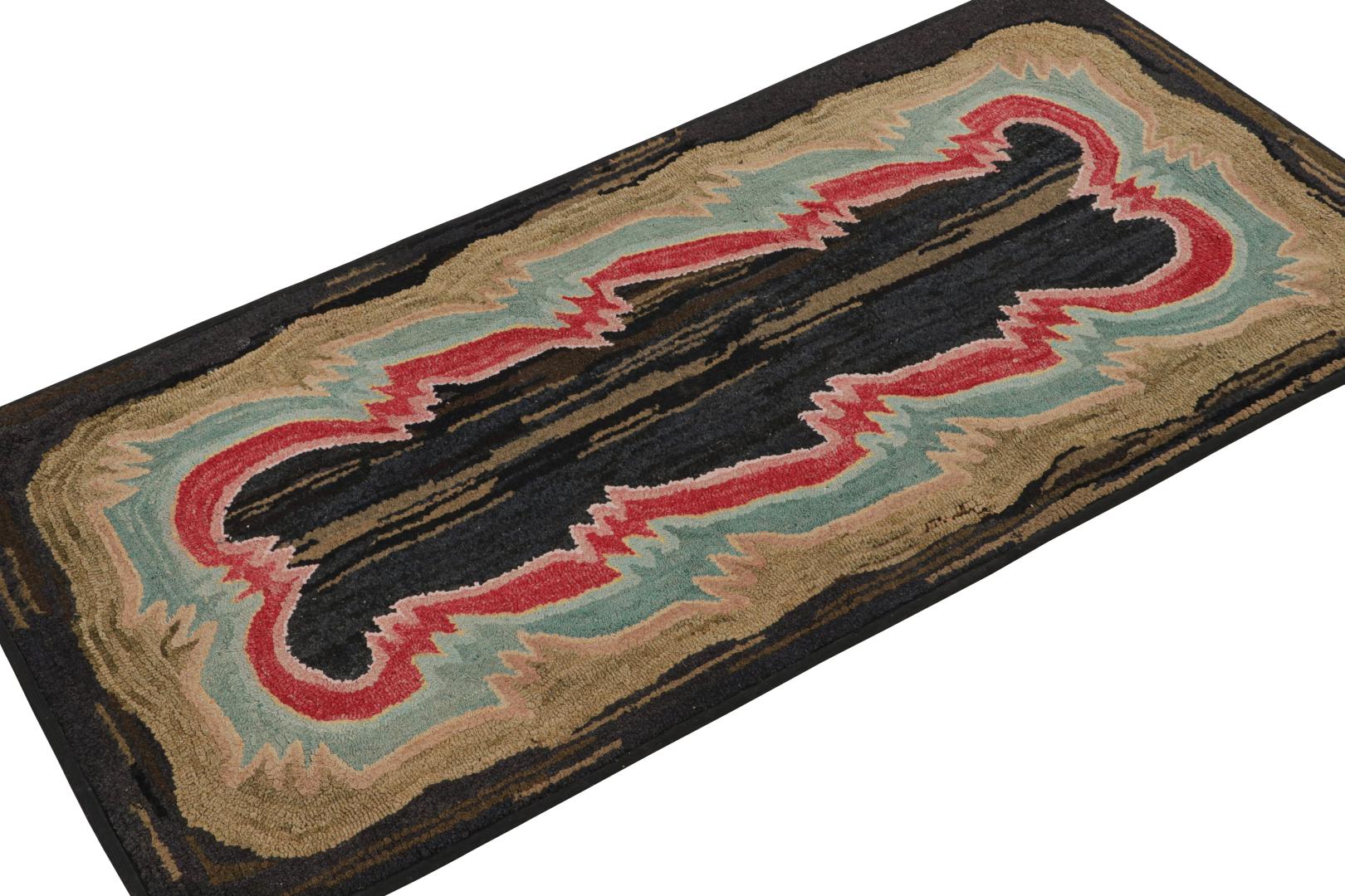 Antique Hooked Geometric Rug