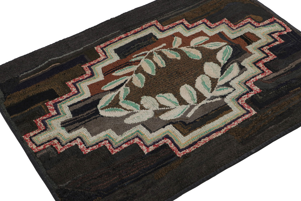 Antique Hooked Pictorial Geometric Rug