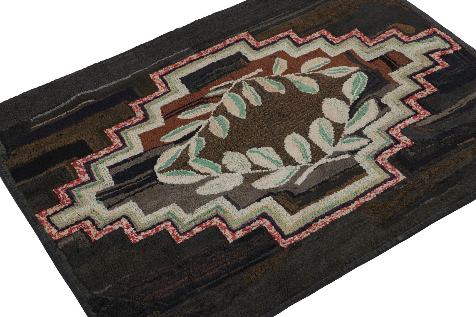 Antique Hooked Pictorial Geometric Rug