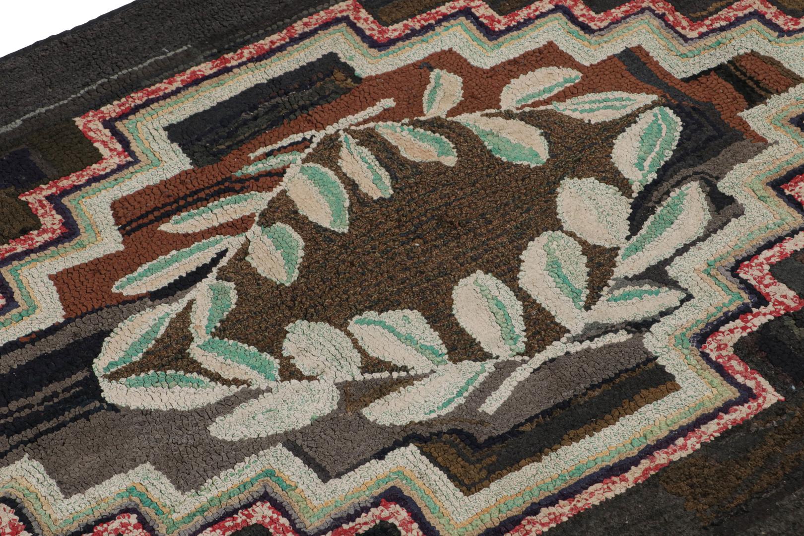 Antique Hooked Pictorial Geometric Rug